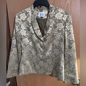 Le Suit Sage Green Lace Floral-patterned Blazer Jeweled Buttons Women's Size 14